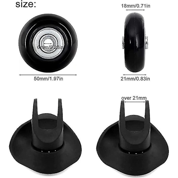 50mm Sæt med 4 Kuffert Hjul Kuffert Udskiftningshjul Gummi Trolley Kuffert Hjul Udskiftningsdele Drejelige Hjul Lejer