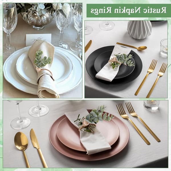 6 st servettringar med gröna eukalyptusblad och träpärlor, rustik boho-lantlig bordsdekoration för jul, tacksägelse och bröllopsmiddagar