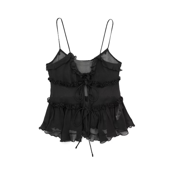 Mote-ruffle tanktopp med stropper - SVART M Svart Svart Svart Black M