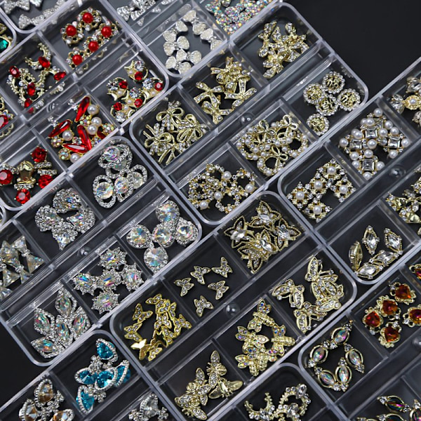 Planet Nail Art Charm Bue/Hjerte Form Negle Rhinestones Gem Krystal, 3D Nail Art Dekoration Metal Negle Smykker 14- Perfet 14