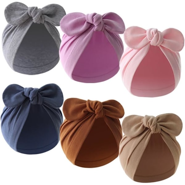 6 stk Baby Stretch Bow Turban Hatter, Bomullslue for Nyfødte Småbarn Gutter og Jenter (6-24 Måneder) 6 pcs. C