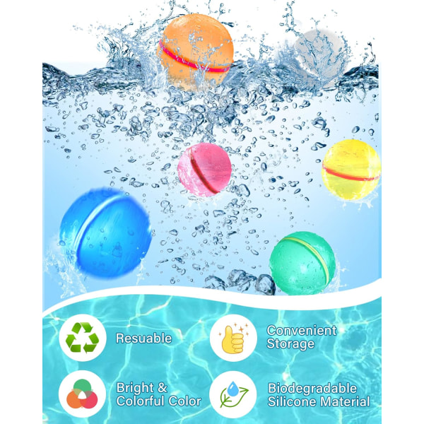 Återanvändbara vattenballonger, sommarleksaker för pojkar och flickor vattenleksaker pool strandleksaker-12st