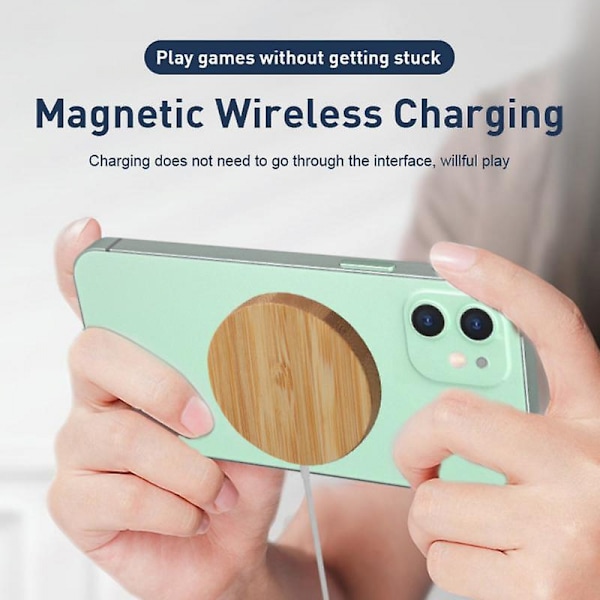 Langaton laturi magneettisella imutoiminnolla bambusta ja puusta, sopii Apple-matkapuhelimien pikalataukseen MagSafe-ominaisuudella
