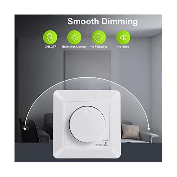 LED-dimmer, innfelt dimmer for dimbare LED- og halogenlamper, 5-300 W dimmerbryter LED, fasestyringsdimmer