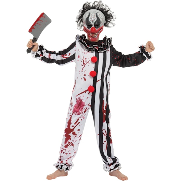 Pojkens blodiga mördarclowndräkt, skräckig slasher-clowndräkt för halloween-utklädningsfester, läskig temafest, mördarclown-rollspel X-Large ( 13-15 yrs)