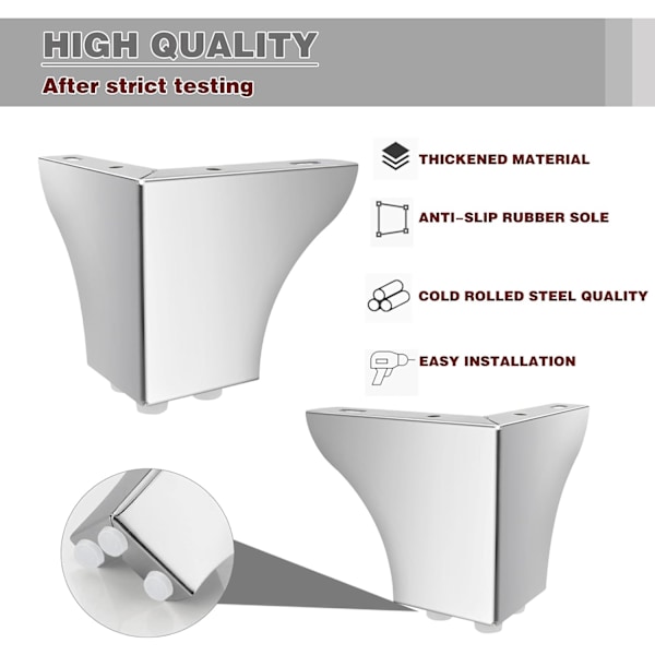 Set med 4 10 cm Metall Soffben, Moderna Robusta Möbelben för Soffa, Skåp, Bord (Silver)
