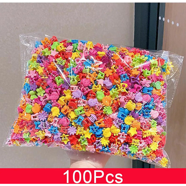 100 stk. mini hårklyper, mini hårklyper i plast, hårklemmer, små hårklemmer for barn og jenter, blandet stil{GKS}