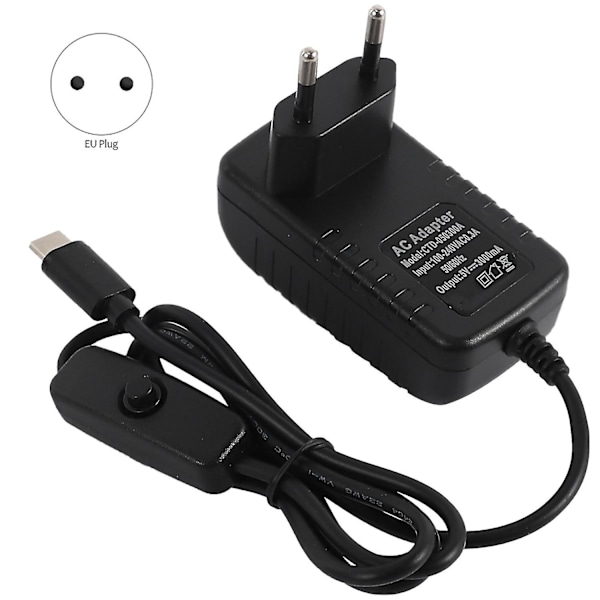 Nätadapter för 4b Strömförsörjning 5V 3A Typ-C med På/Av-knapp USB-C Laddare EU-kontakt FT