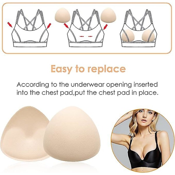 3 Pairs of Bra Pads, Triangular Breathable Bra Inserts, Removable Comfortable Pads for Women and Girls