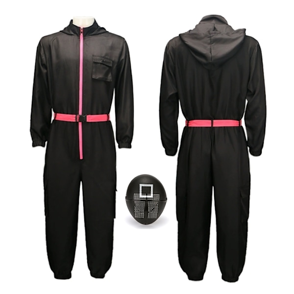 Ny version av Squid Game Cosplay Kostym Spel Jumpsuit Vuxen Män Svart Uniform med Bälte Cosplay Kläder Halloween Karneval Party C XL
