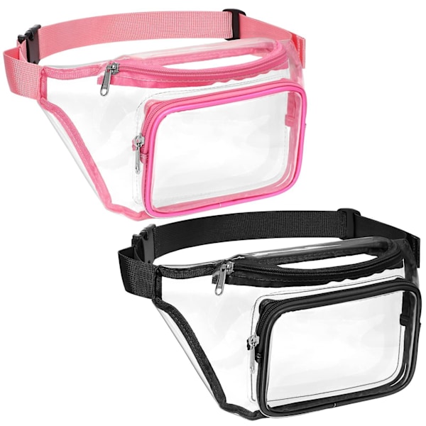 Transparent Crossbody Sling Bag med Reflekterande Bälte - Klar Design med Dragkedja, Axelficka och Andningsbar Ryggkudde, Set om 2 (Svart + Rosa)