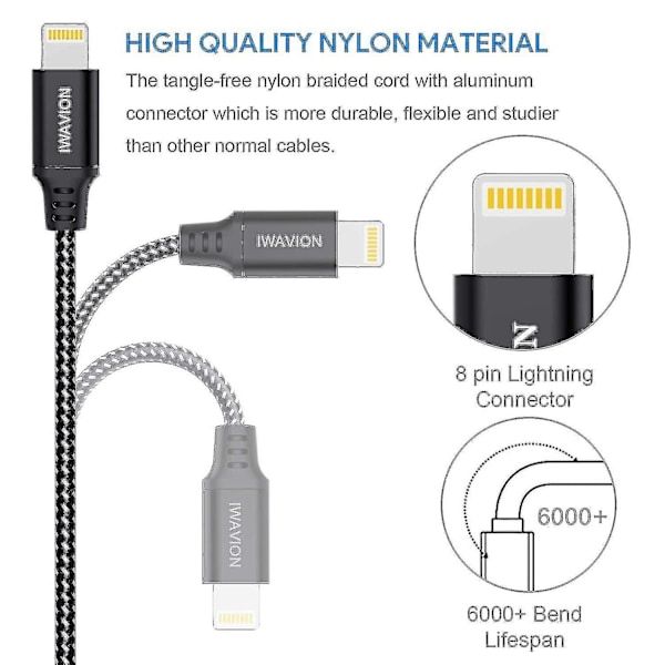 iPhone Latauskaapeli 4-Pakkaus 3ft/1m Lightning Kaapeli Nylon Punottu iPhone Kaapeli USB Synkronointikaapeli Nopea