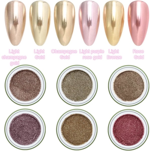 6-delat set med nagelpulver i roséguld - krompärleffekt