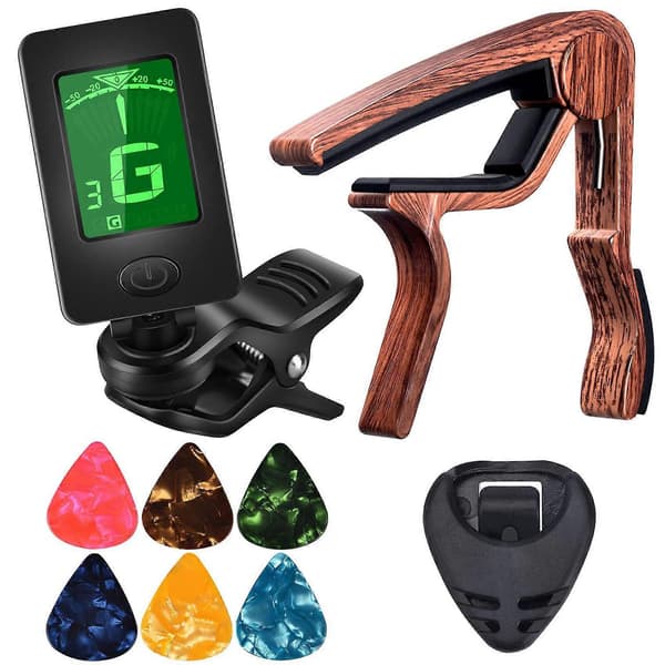 Gitarr Capo Stämmare för Ukulele Basgitarr med Plektrum och Plektrumhållare