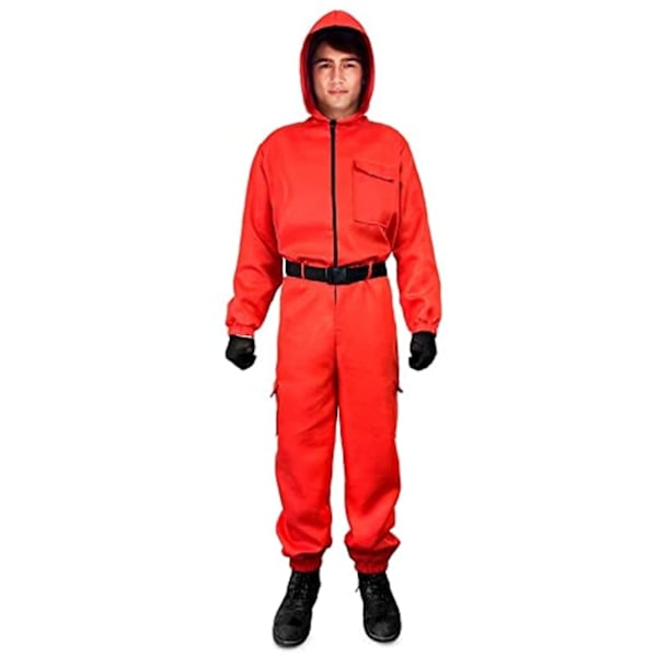 Bläckfiskdräkt för vuxna och barn, röd jumpsuit med huva bälte Cosplay kostym serie, present till Halloween karneval fest L