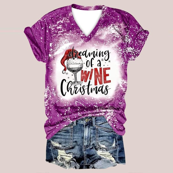 Dreaming of A Wine Christmas T-shirt Dam Rödvinsglasögon T-tröjor V