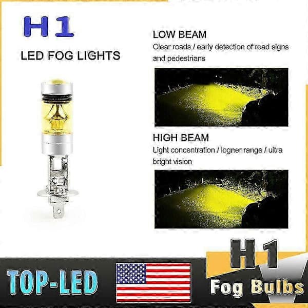 H1 3000K Gule LED Tåkelys DRL Frontlys Kit 100W Høy Effekt US