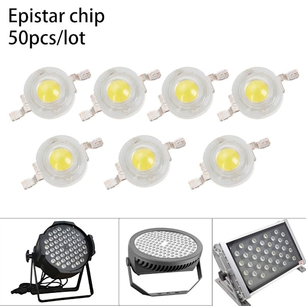 50 st LED-lamppärlor 1W 2W 3W VIT 3W 3W vit white 3W-3W