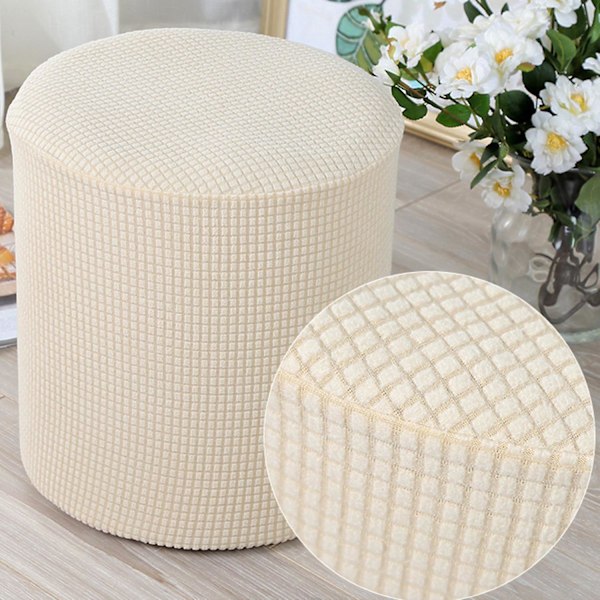 Tuolinpäällinen Yksivärinen Pölytiivis Joustava Reunamuotoilu Polyesteri Stretch Neliö/Pyöreä Jalkarahi P Beige