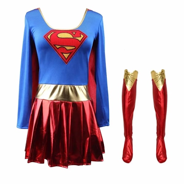 Superhelt Kostume til Kvinder Super Girl Halloween Party Outfit Kvinde Superwoman Cosplay Kostume med Bomulds Top Rojo XL