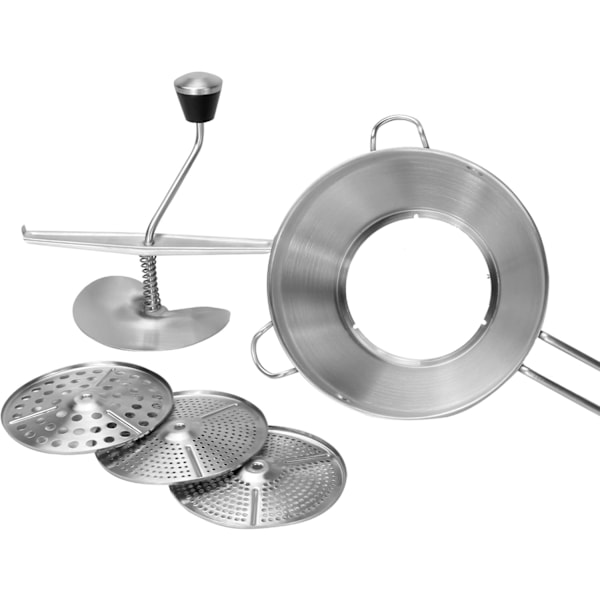 Vegetabilsk Kværn | Rustfrit Stål Tomatpress | Madkværn | Madkværn | Kartoffelmos | Rotationsmos | Opvaskemaskinevenlig | 3 Slibeskiver