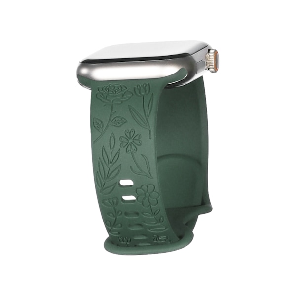 Armband till iWatch S9 876SE Apple Watch med präglad liten ros i silikon, Ros - tallbarrsgrön Rose - pine needle green 38/40/41mm