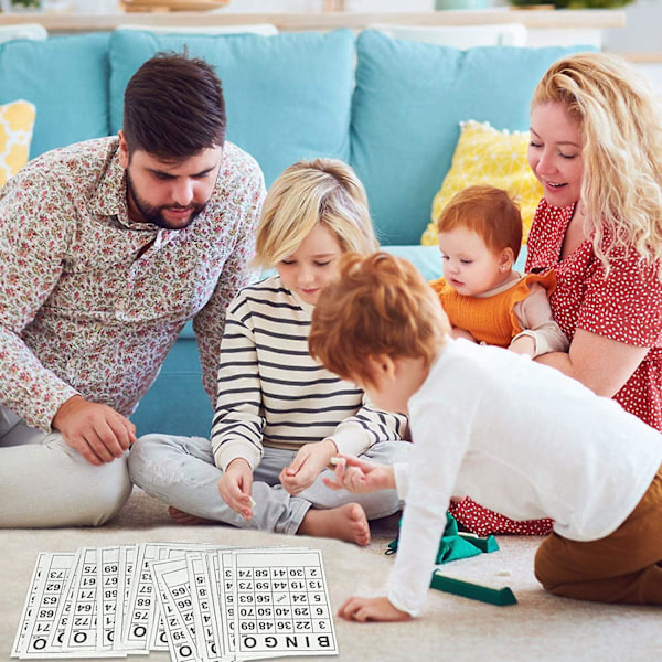 Bingo-plattor för vuxna och barn, klassiska pappersbingo-plattor med 40 bingoplattor och 75 brickor, roliga sällskapsspel