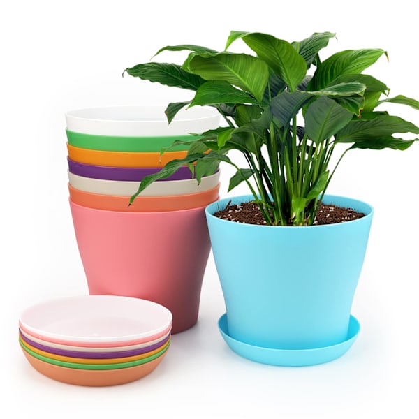 x 14cm Plastpotter for Innendørs- og Utendørsplanter med Brett, Egnet for Planter, Kaktuser, Sukkulenter, Orkideer og Urter. 8 Farger