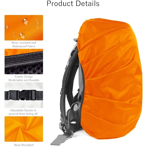 2 stk. vandtætte regnslag til rygsæk, reflekterende regnslag mod støv og tyveri M 26L-40L Black and orange