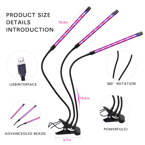 Kasvilamppu, 60 LED:n täyspektrinen kasvuvalo Kasvilamppu 3 ajastinta Multicolor multifärg
