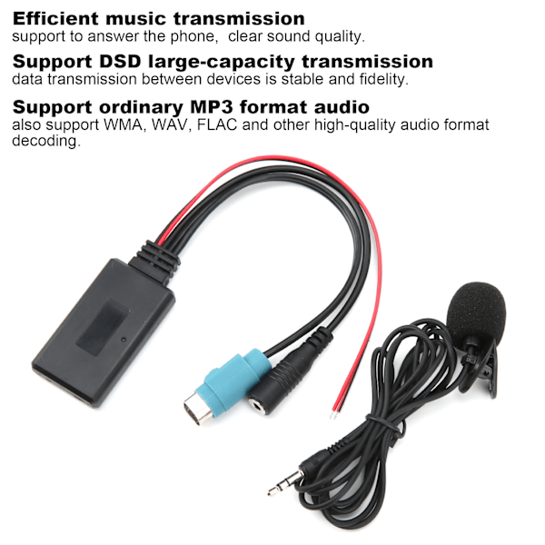 Bluetooth 5.0 AUX-kabeladapter med mikrofon Passer til Alpine KCE‑236B CDA‑9852/E CDE‑9887/R