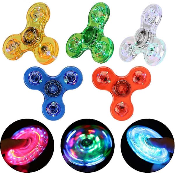Fidget Spinners 5-pack, LED-upplysta transparenta fidget-leksaker, ADHD- och ångestleksaker, stressreducerande spinner för barn (5-pack)