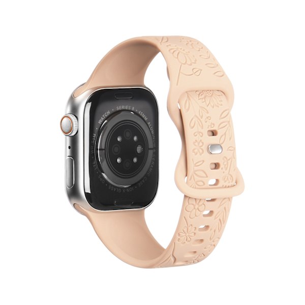 Armband till iWatch S9 876SE Apple Watch med präglad liten ros i silikon Solros - sandrosa Sunflower - sandy pink 42/44/45/49mm