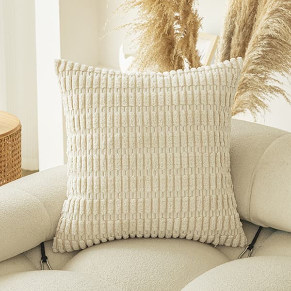 Sæt med 2 Boho Stribede Fløjls Pudebetræk Bløde Dekorative Pudebetræk til Sofa Soveværelse Beige 40 x 40 cm_OF