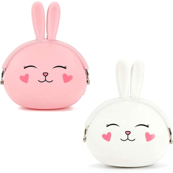 Pieces Kanin Lasten Kolikkokukkaro, Sarjakuva Silikoni Kolikkokukkaro, Mini Silikoni Lompakko Tytöille Juhlat Syntymäpäivälahja (Pinkki, Valkoinen)