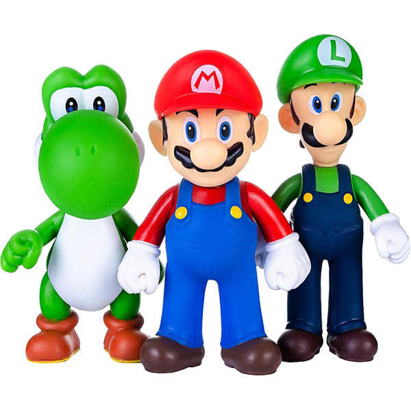 Super Mario Bros Actionfigurer Leksaker Mario Luigi Yoshi Peach Mushroom Collection Modell Barnfödelsedagspresent Bowser Koopa