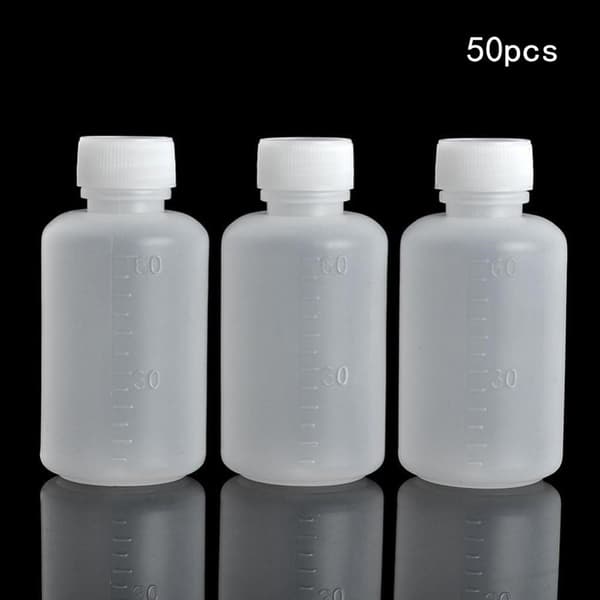 50 st Små Plastflaskor Provflaskor Graderad Lab