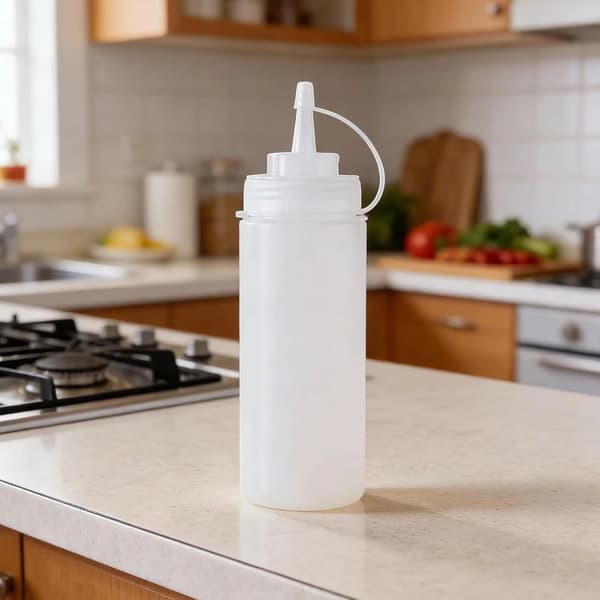 Plastflaskor för kryddor, 3-pack med spetslock, 32 oz för sås, ketchup, senap och olivolja, vit