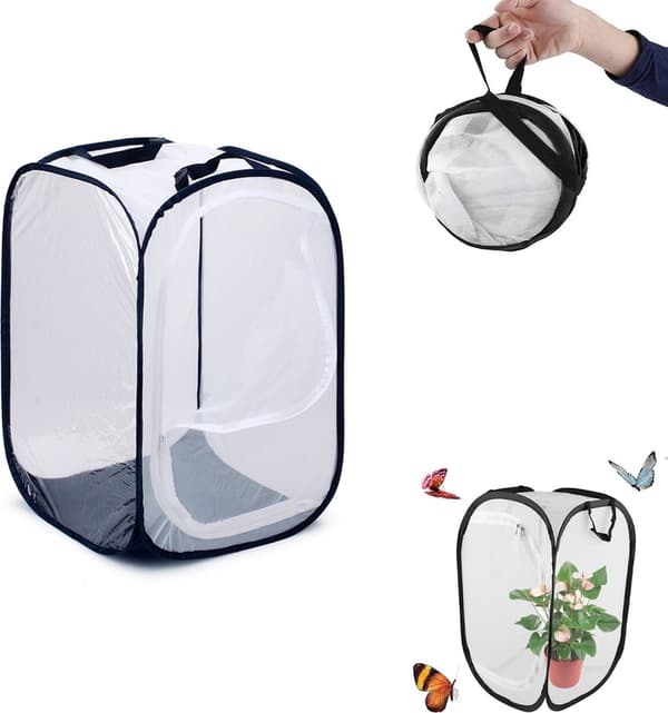 Sommerfuglehabitatbur, bærbart insektbur i polyesternet, åndbart foldbart design til børns haveopdagelse, 60 cm højt