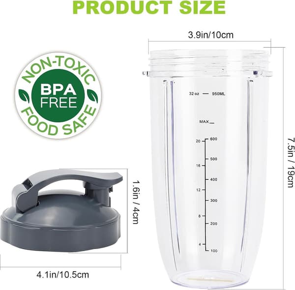 Blender Tilbehør - Pakke med 4 - Erstatnings Blender Kopper Passer til Nutribullet Blender