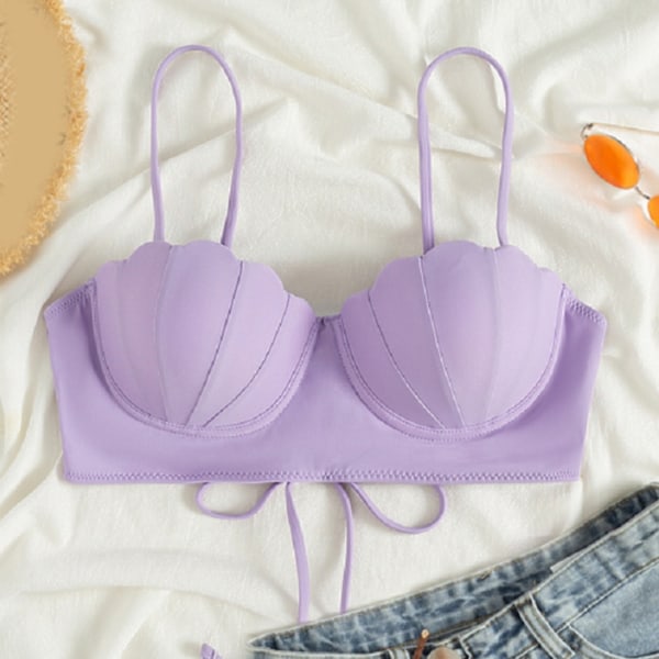 Dame Bikinitopp Push Up Wim Topp Bøyle Badedrakt Topp Vattert Badedrakt kun Lilla Purple S
