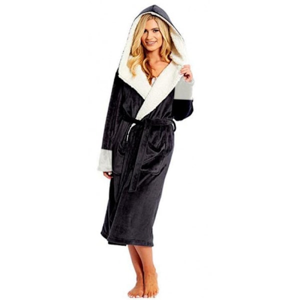 Huvad Sherpa-rocken Lång Plush Fuzzy Dressing Gown Svart Svart Black XXXL