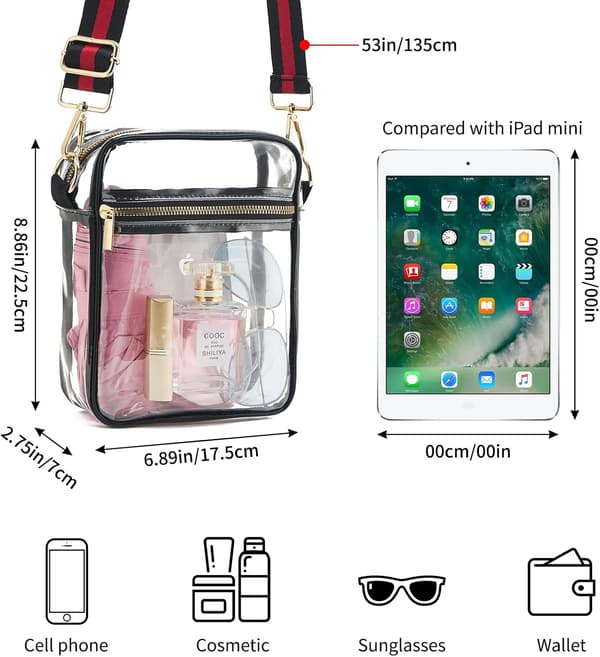 Clear Crossbody Bag Approved, Adjustable Shoulder Strap Color1