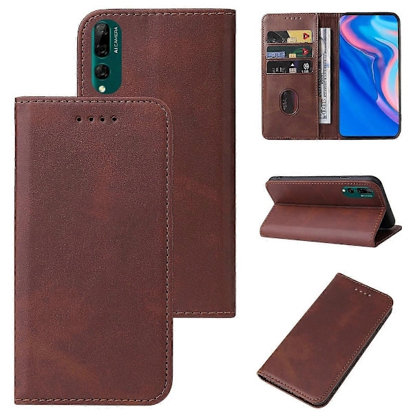 Yhteensopiva Huawei Y9 Prime 2019 Magneettisuljettavan Nahkaisen Puhelinkuoren kanssa - WELLNGS Brown
