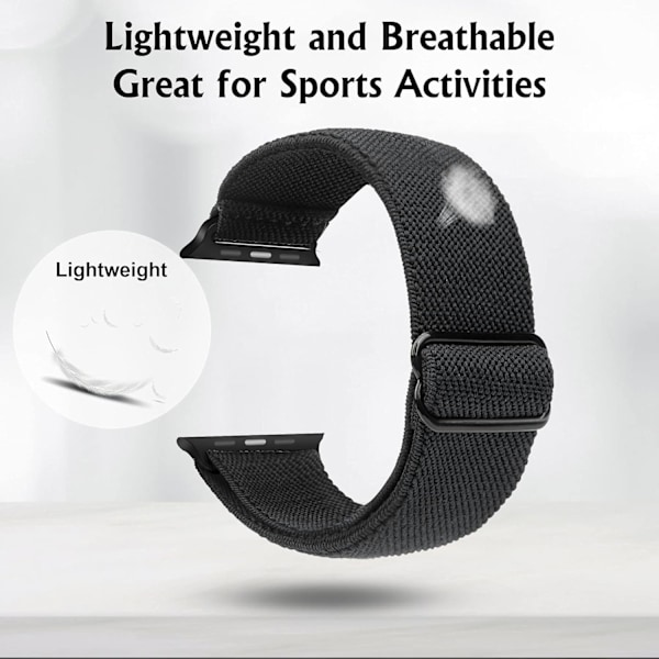Strækbart urrem kompatibelt med Apple Watch rem 45mm 44mm 42mm Komfortabel justerbar sportsrem til kvinder og mænd - Sort