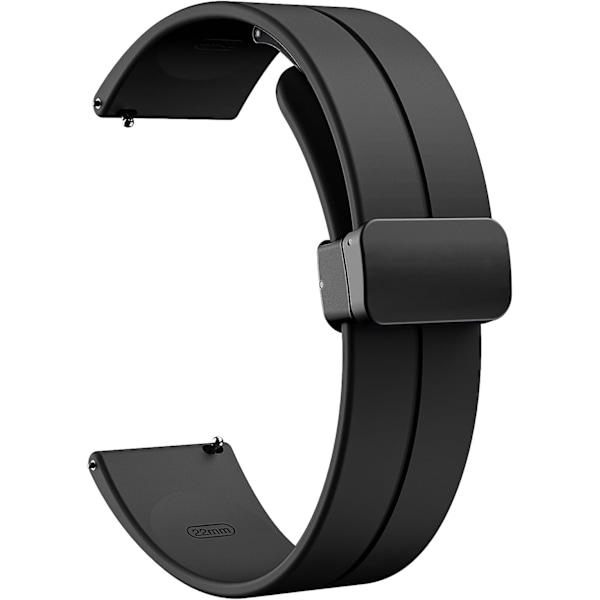 Universaali 20mm 22mm Magneettinen Silikoninen Kellonranneke, Pikakiinnitteinen Urheilukellonranneke Magneettisella Taitettavalla Soljella Miehille Naisille, Ihoystävällinen Musta Black 22mm