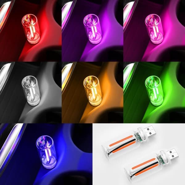 2 st USB Billampor Retro Touch Interiörlampor Mini Belysning (Lila)_OF
