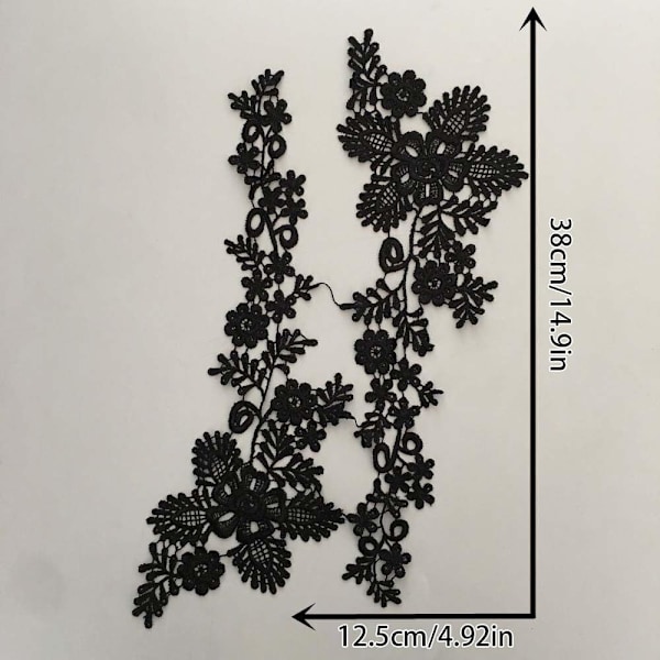 1 par røde og sorte blomsterblonde applikationer til halsudskæring til gør-det-selv brudekjole, brude-syning og håndværk black