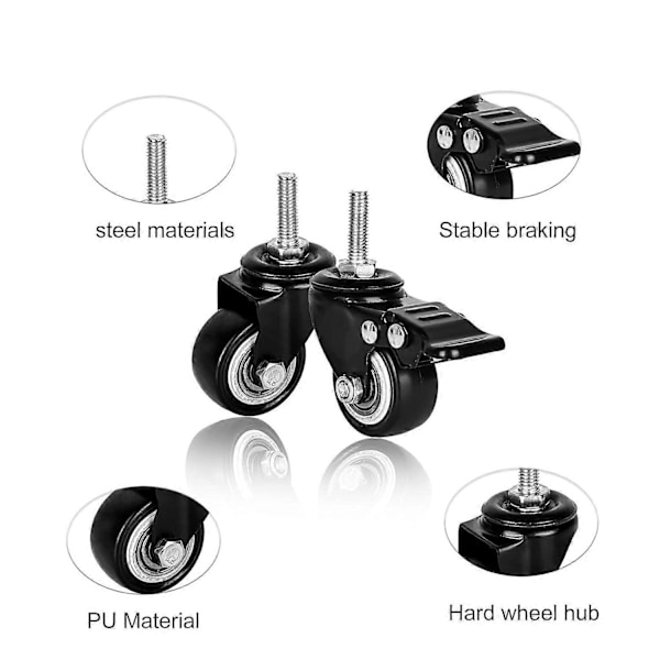 Sats med 4 möbelhjul: M8 tunga hjul möbelhjul M8 gänga tunga möbelhjul gummi svängbara hjul möbelfåtölj ca.