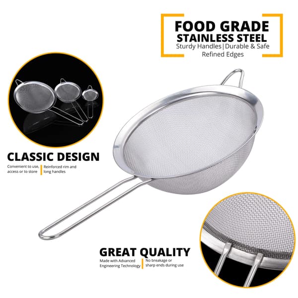 Finmaskigt silset, kökssilar i rostfritt stål för bakning, matlagning, te och kaffe, 3-pack